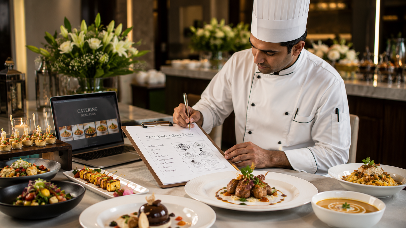 Chef preparing a customised event menu